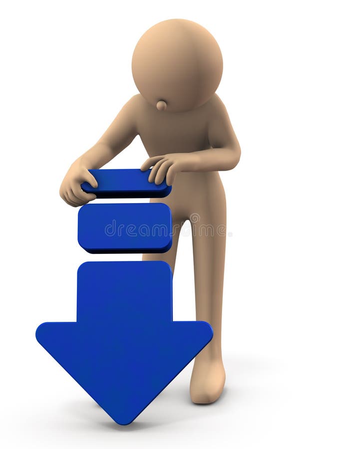 A character holding a large downward arrow. It represents failure. White background. 3D illustration