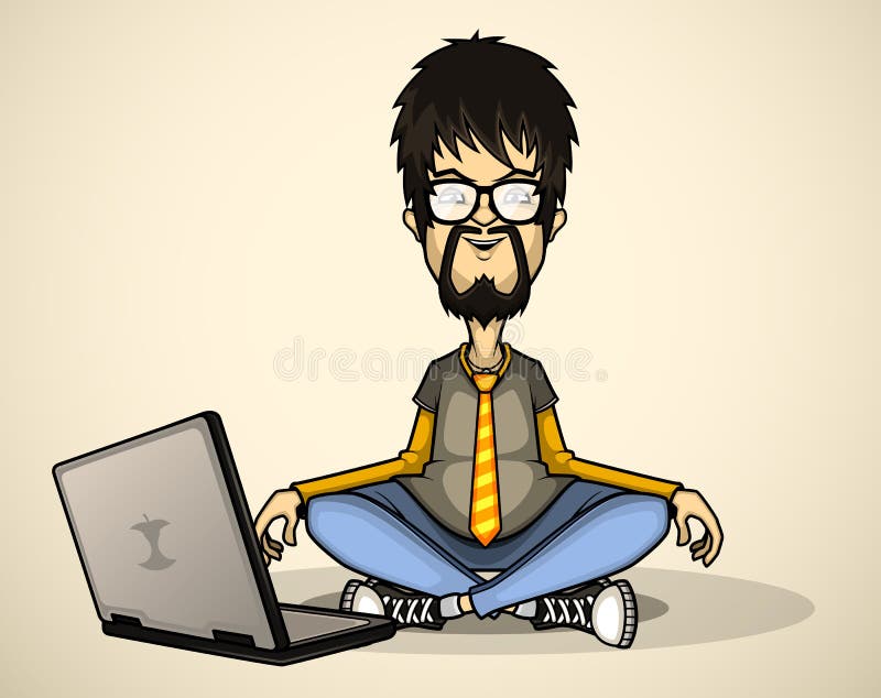 User in gray shirt and glasses with a laptop stock illustration User in gray shirt and glasses with a laptop stock illustration