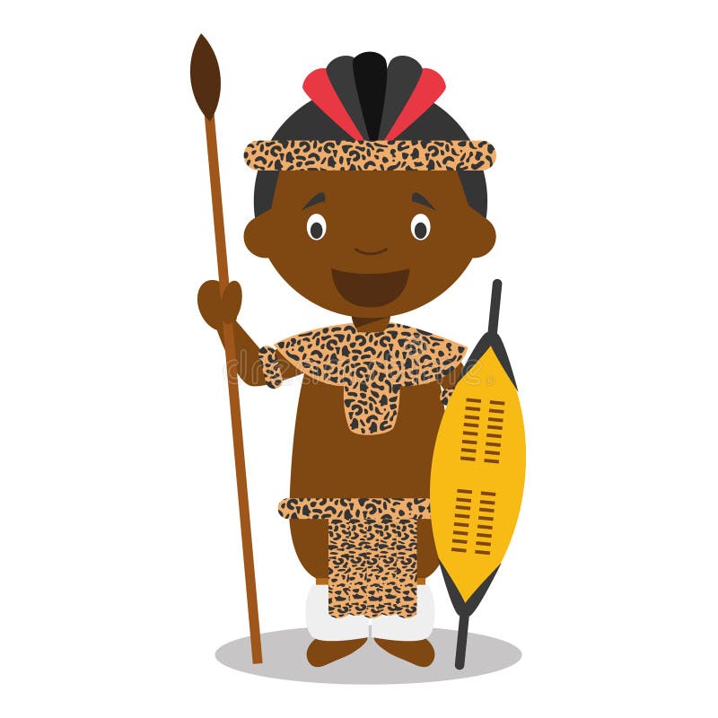 Character from South Africa. Zulu boy dressed in the traditional way of the Zulu tribe. vector illustration Character from South Africa. Zulu boy dressed in the traditional way of the Zulu tribe. vector illustration