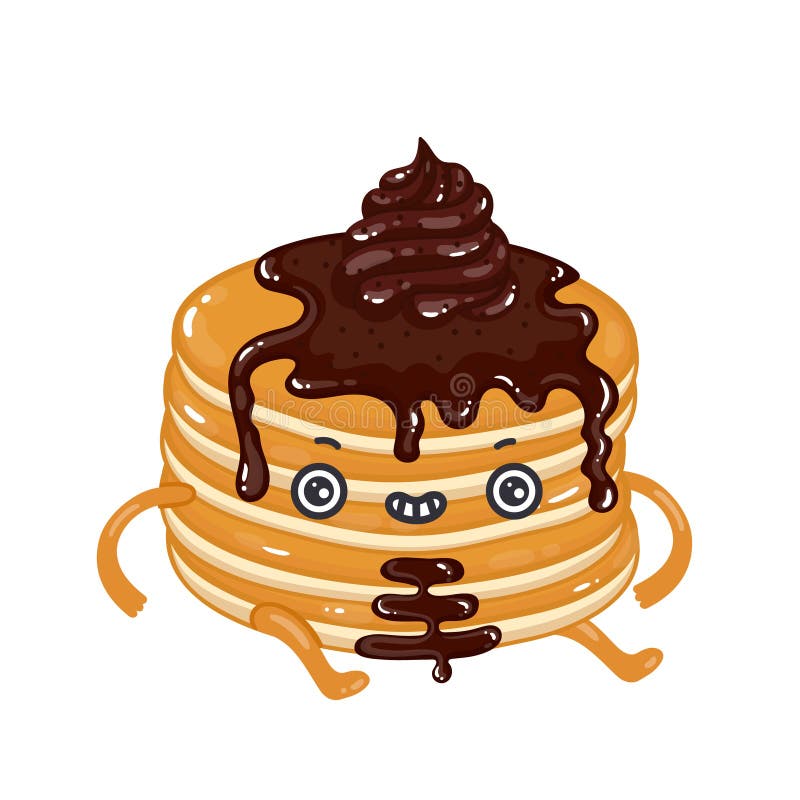 Character Stack of Pancakes with Chocolate Syrup and Chocolate Powder