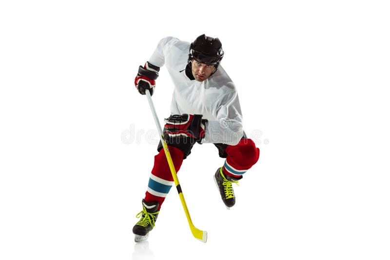 Download Young Male Hockey Player With The Stick On Ice Court And ...