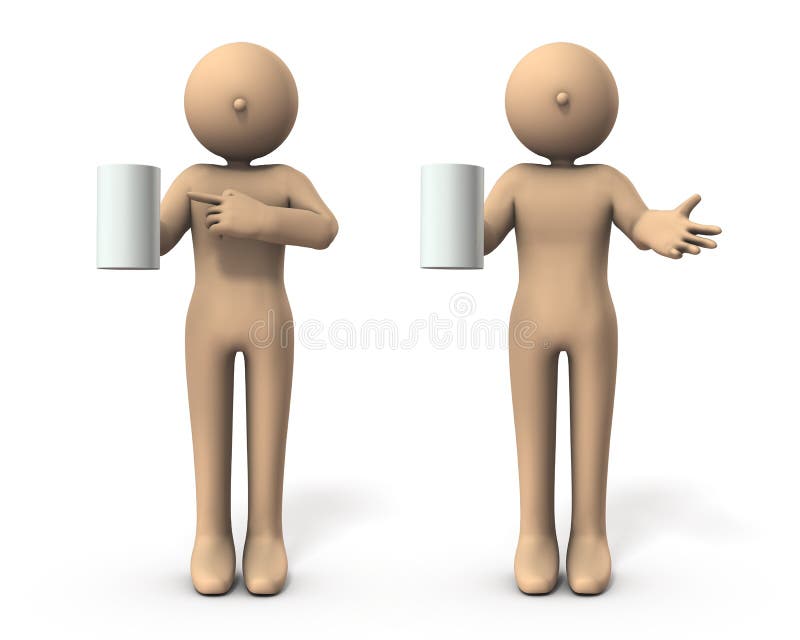 Characters With A Cup. He Is Introducing Recommended Drinks. Stock