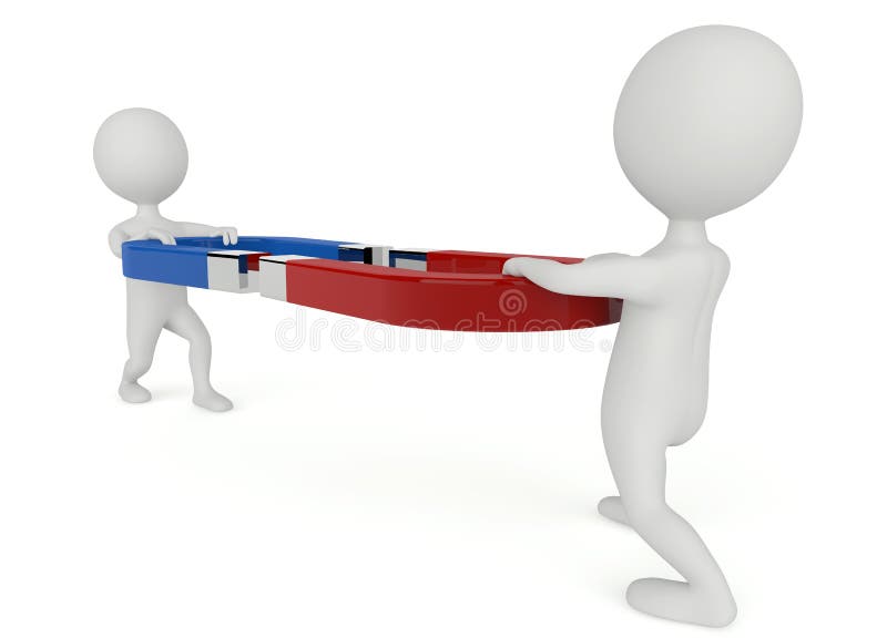 Characters with a horseshoe magnet royalty free illustration