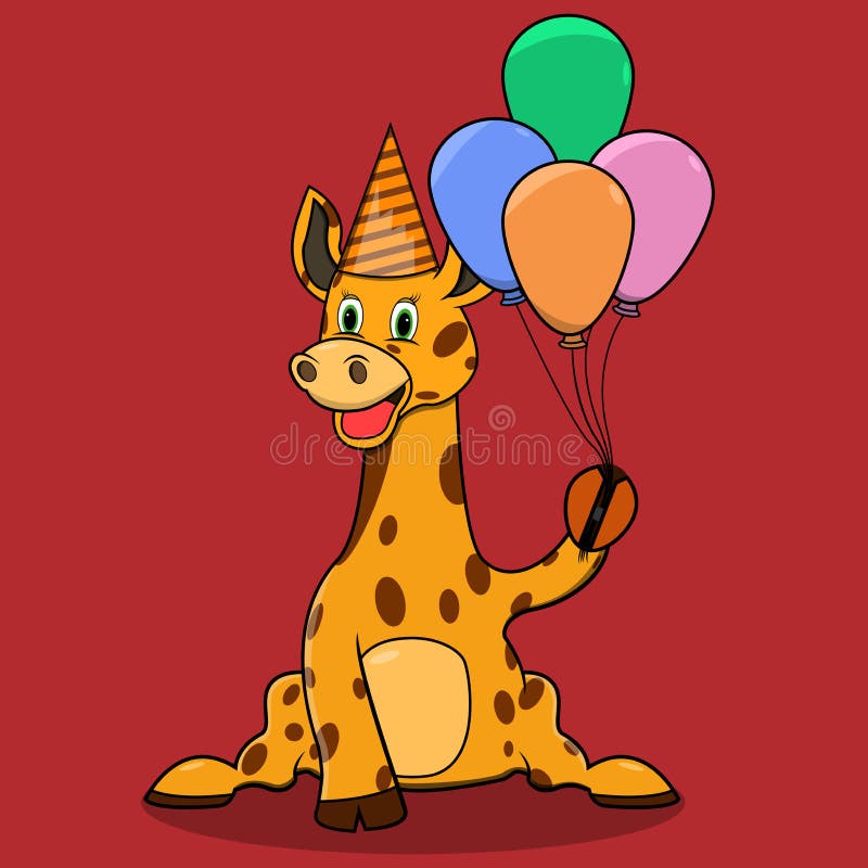 Charaktergiraffe mit vier Ballons für die Party stock abbildung