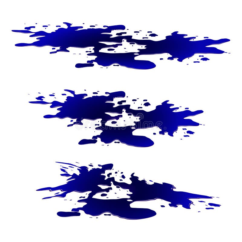 Charco del agua, clipart del derramamiento de la tinta Mancha azul, chapaleteo, descenso Ejemplo del vector aislado en el fondo b