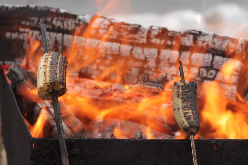 Charcoal banana barbecue. stock image. Image of organic 179780591