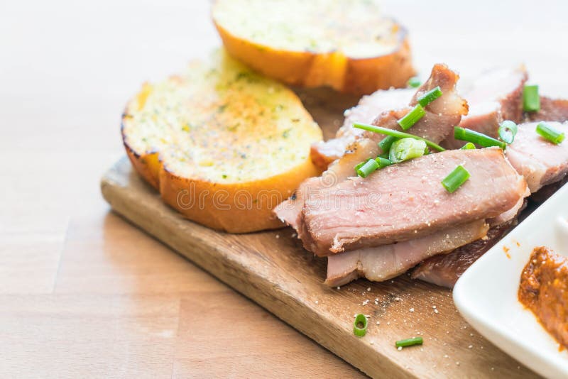 Charcoalboiled Pork Neck with Garlic Bread Stock Image Image of food, neck 97150895