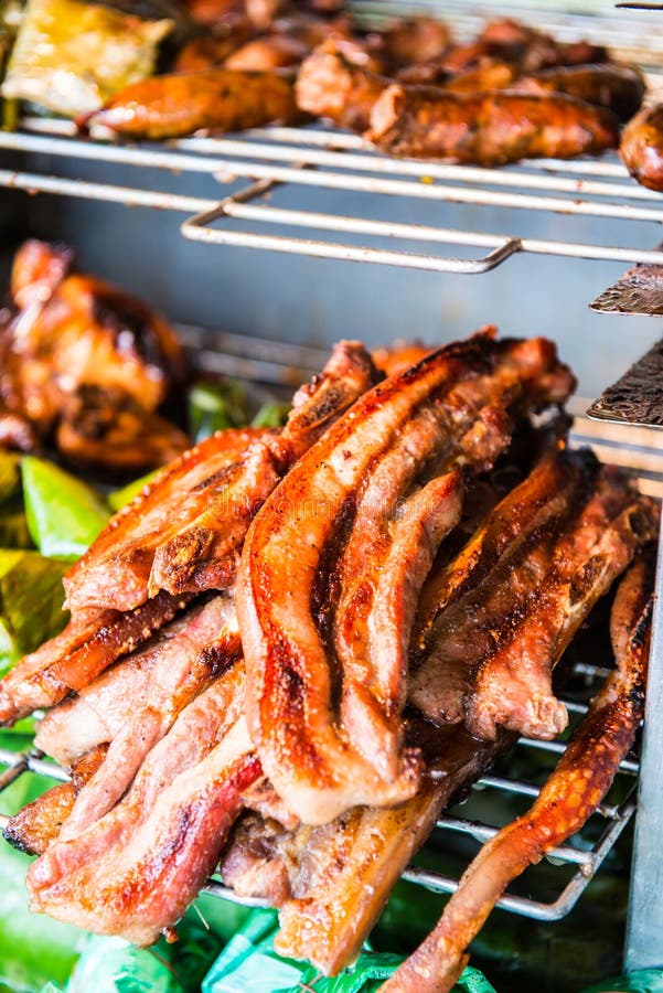 Charcoal Boiled Pork Neck on Grill Stock Photo Image of roasted