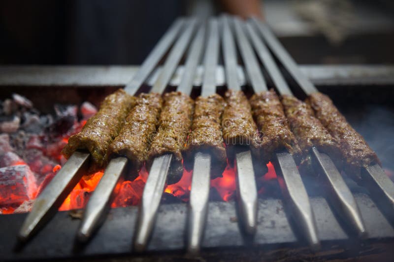 Charcoal kebab stock photo. Image of flame, skewers, cooking 62414880