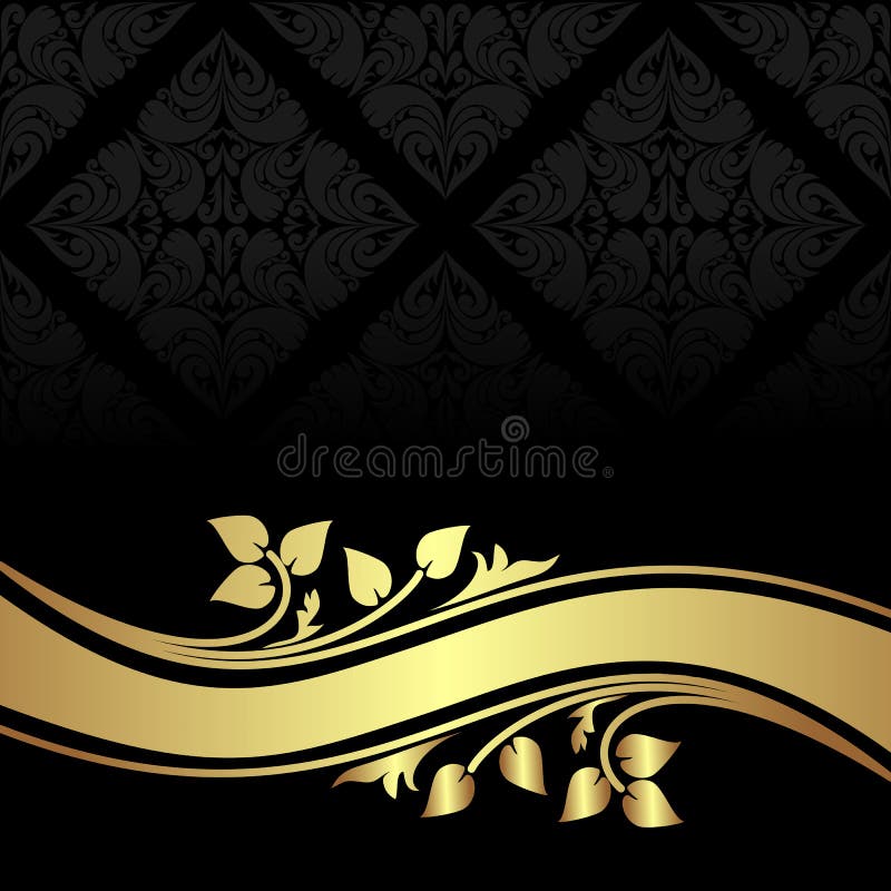 Charcoal Ornamental Background with Golden Floral Stock Vector