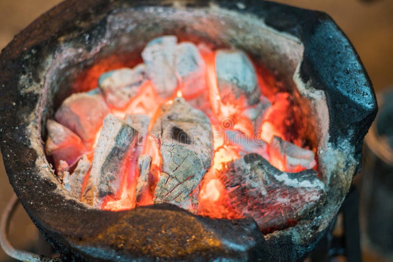 The Charcoal Red Fire Burning Stove Stock Image Image of burn, retro 76270131