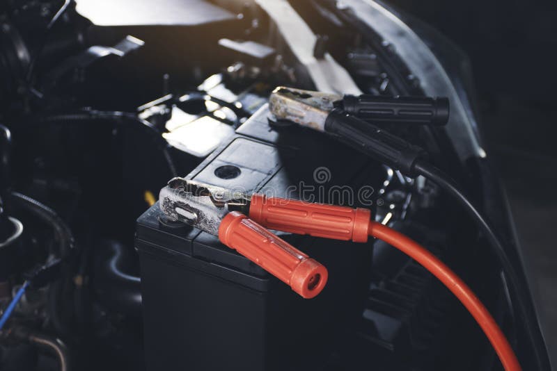 Charger Cable Clamping To the Car Battery Stock Photo Image of