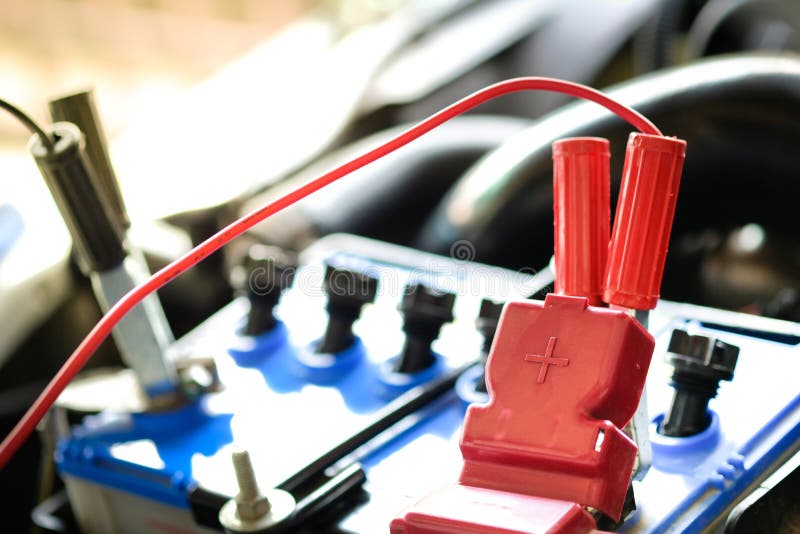 Charging Battery Car with Electricity Trough Jumper Cables,copy Space