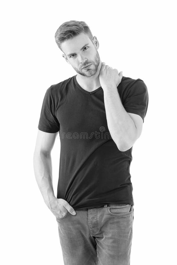 Charismatic. Man on White Background. Unshaven Muscular Man. Handsome ...