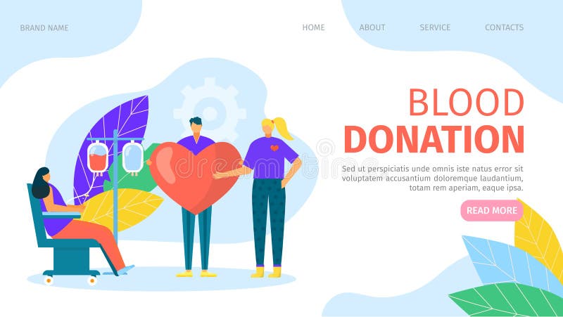 Charity blood donation in hospital, medicine aid transfusion vector illustration. People character make medical donation royalty free illustration