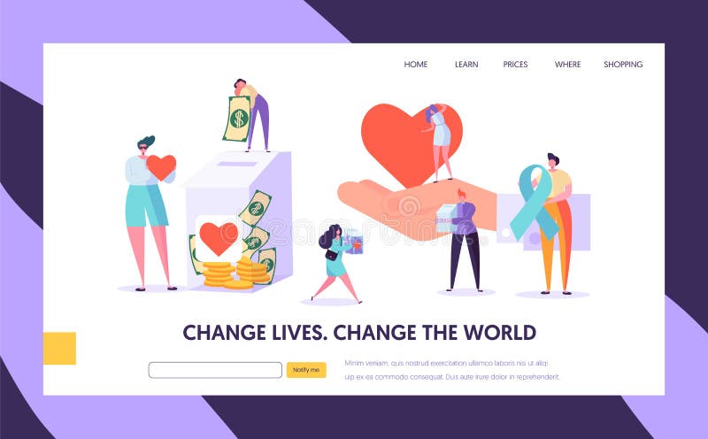 Charity Donation Change the World Landing Page. Give Hope for Needing Help Character and Save Life. Donate Healthy stock illustration Charity Donation Change the World Landing Page. Give Hope for Needing Help Character and Save Life. Donate Healthy stock illustration