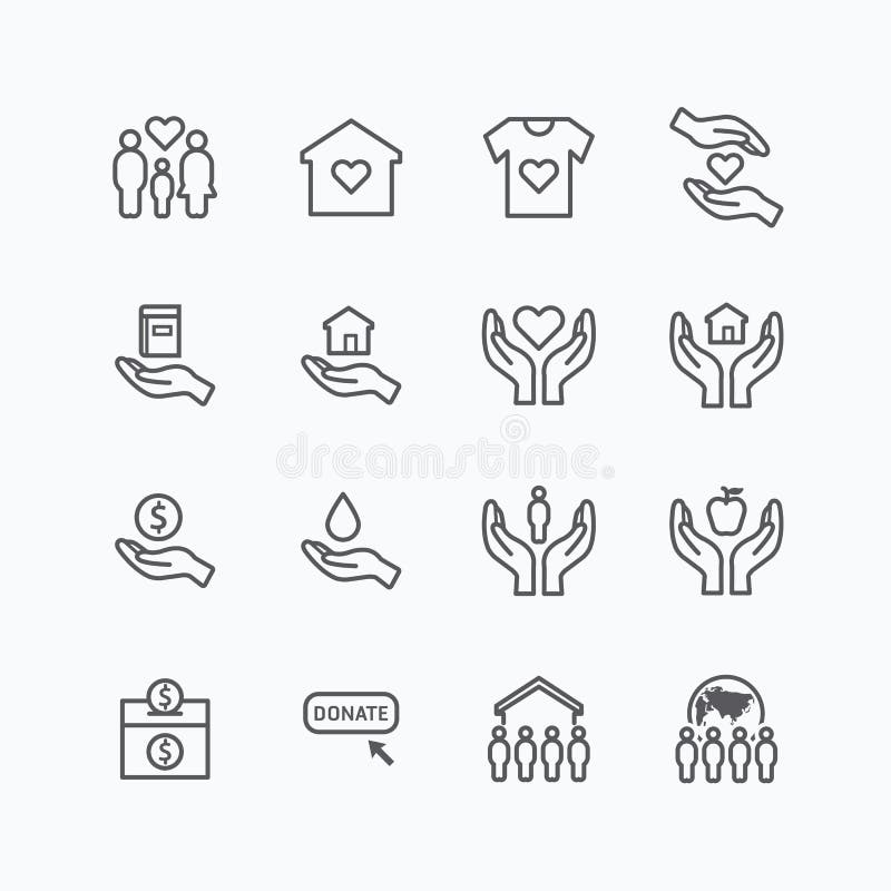 Charity and donation silhouette icons flat line design vector vector illustration