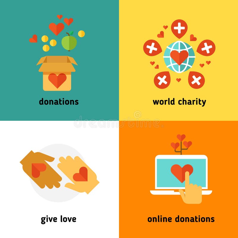 Charity and donation, social help services, volunteer work, non profit organization flat vector concepts vector illustration Charity and donation, social help services, volunteer work, non profit organization flat vector concepts vector illustration