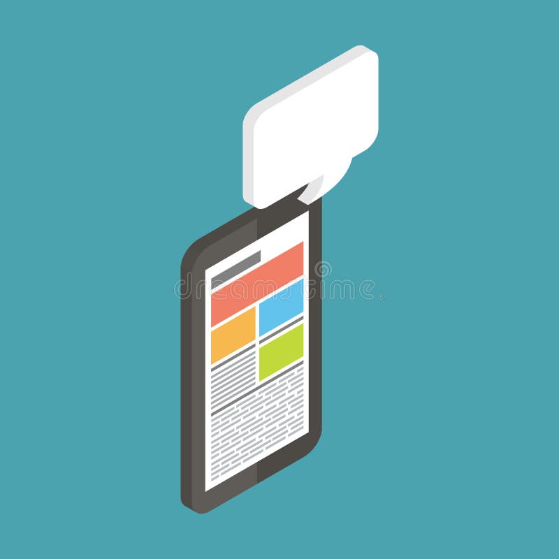 Chat móvil de mensajería instantánea, isométrico plano 3d ilustración del vector