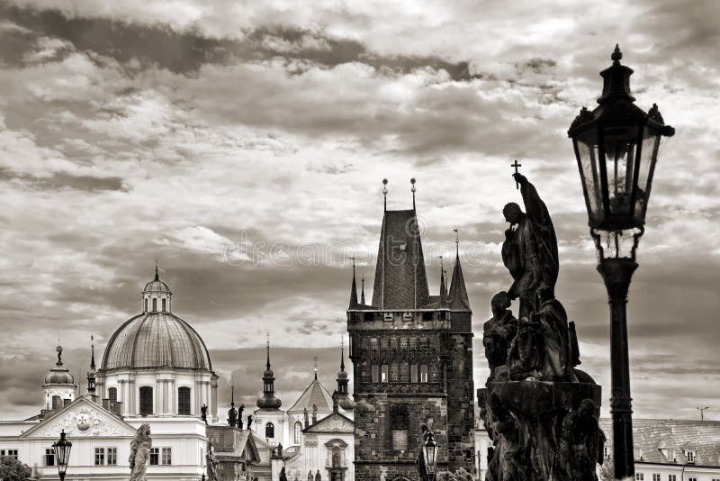 Charles bridge, black and white, Prague