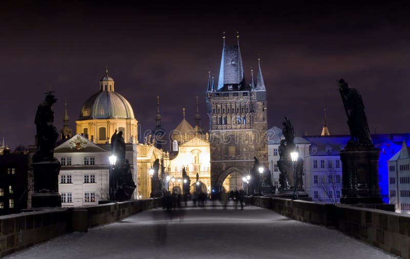 Charles Bridge in Winter Night, Prague, Czech Republic