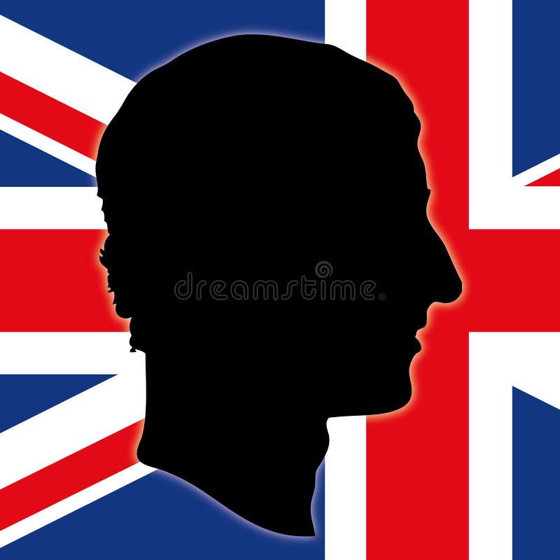 Portrait of Charles of England with british flag, vector illustration. Portrait of Charles of England with british flag, vector illustration