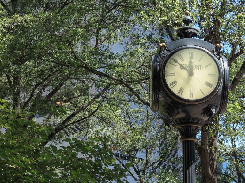 Charlotte NC town clock editorial stock photo. Image of north 77882053