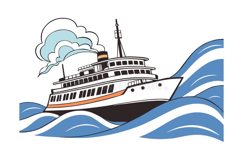 Charmante Vektorfähre Design einer großen modernen Doppeldecker Passagierfähre Seeverkehr umgeben von blauem Wasservektor. lizenzfreie abbildung