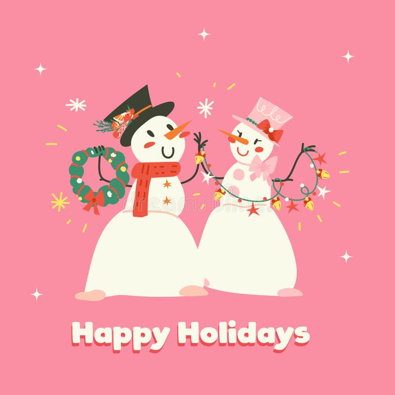 Charmante Vektorkartenillustrierung eines Paar Schneemann und Schneemann. perfekt für Weihnachtskarten für saisonale Grüße vektor abbildung