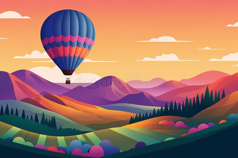 Charmanter Überträger eines Heißluftballons über dem Feld. schöne Illustration. generative Hilfe stock abbildung