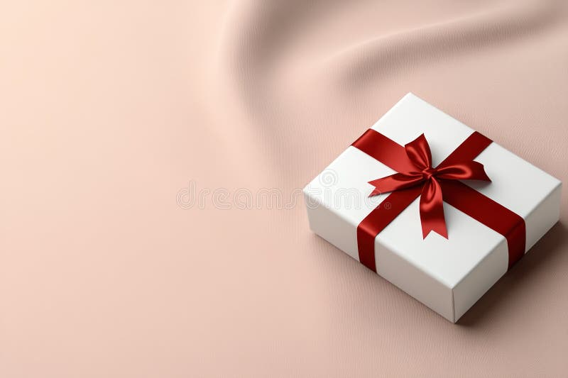 Charmerande vit presentlåda med rött band på rosa silkesduk perfekt för alla tillfällen vektor illustrationer