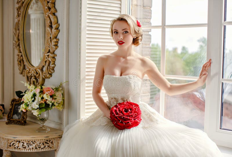 Charming beautiful young blonde girl with red lipstick on my lip stock photos Charming beautiful young blonde girl with red lipstick on my lip stock photos