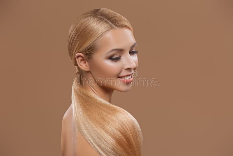 Charming Blonde Naked Woman Combing Long Hair Stock Image Image Of Attractive Elegant