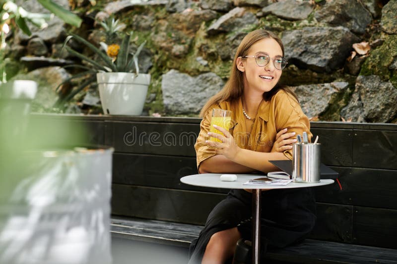 In a charming cafe setting, a royalty free stock photo