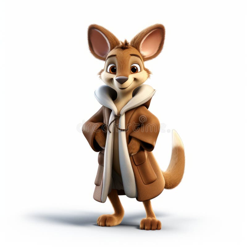 Charming Cartoon Kangaroo Wearing a Coat - 3d Render Stock Illustration ...