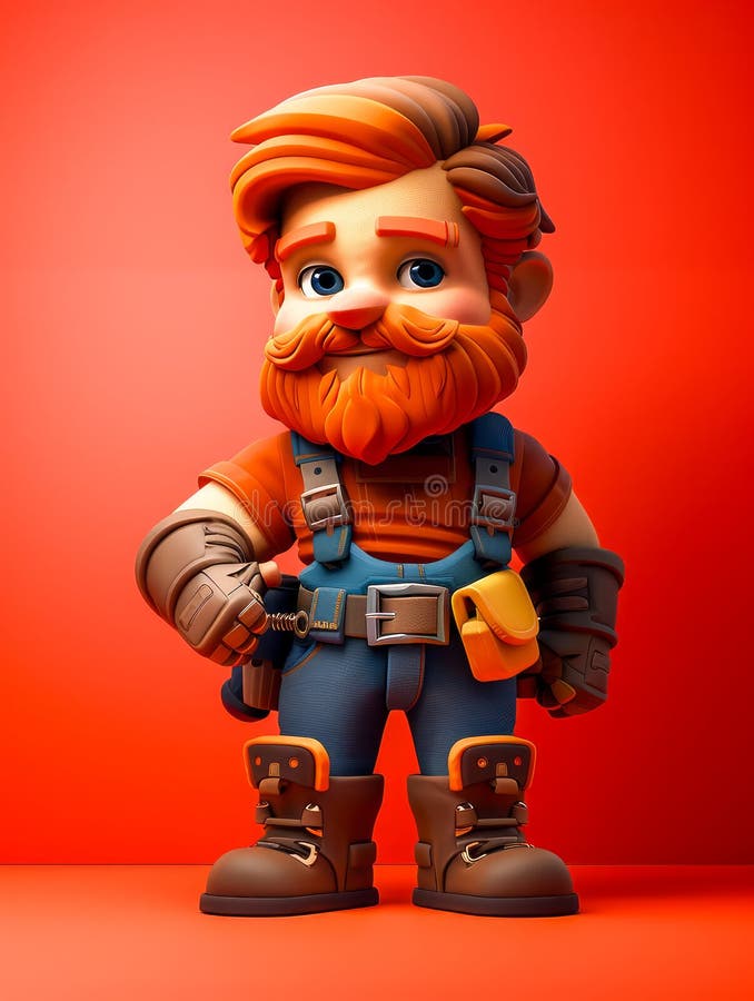 Charming Cartoon Lumberjack Character with Beard and Denim Overalls on ...