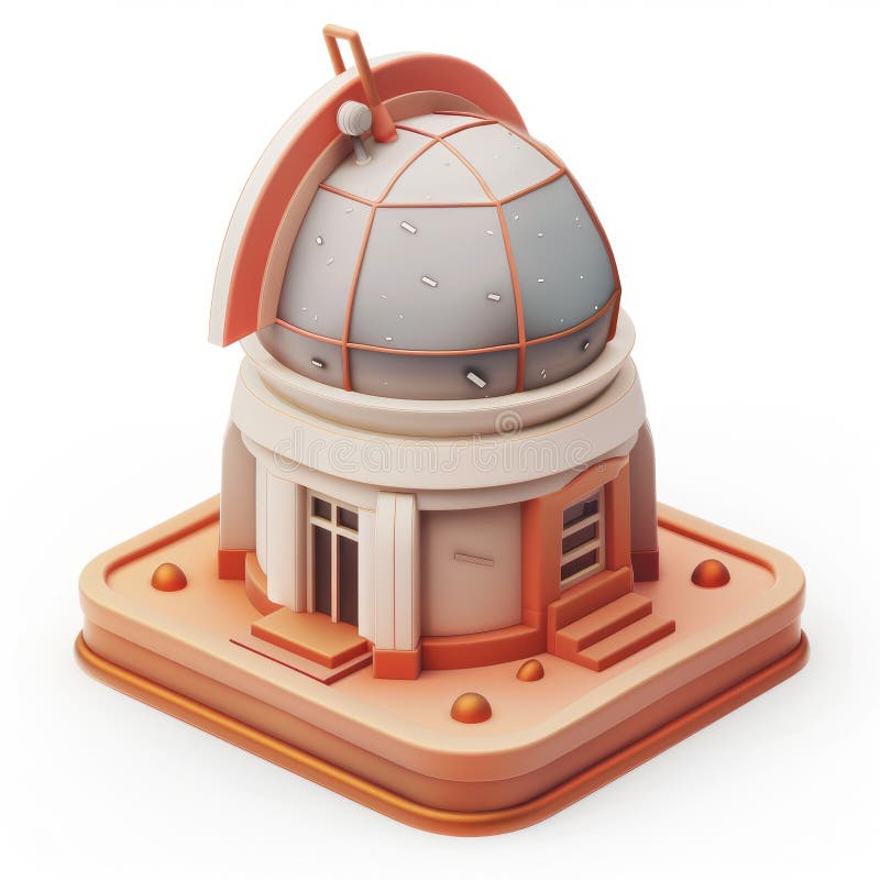 Charming Cartoon Observatory Building 3D Render ilustracji
