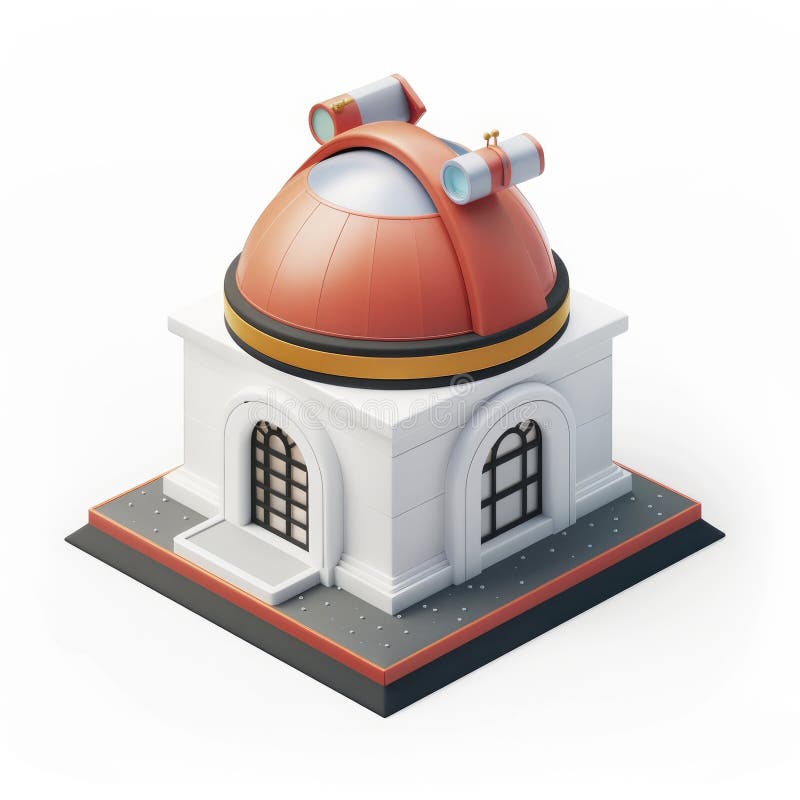 Charming Cartoon Observatory Building Isometric View ilustracji