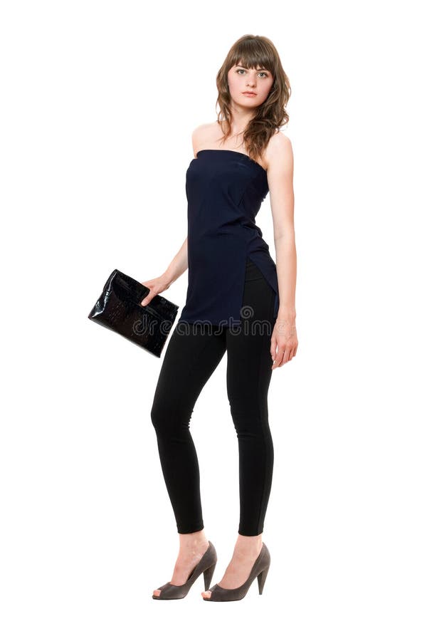 Charming Girl in a Black Leggings. Isolated Stock Image - Image of ...