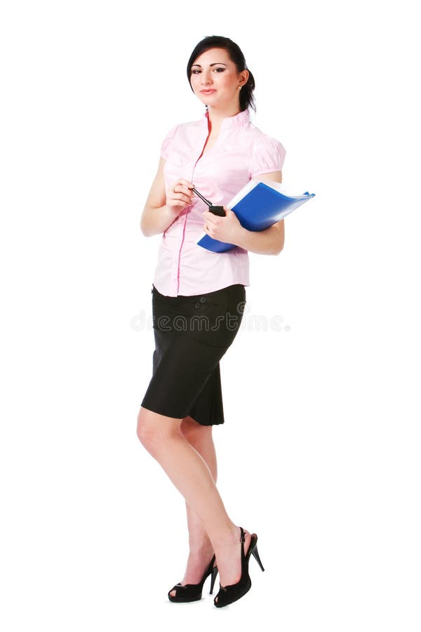 Charming girl in pink blouse with papers