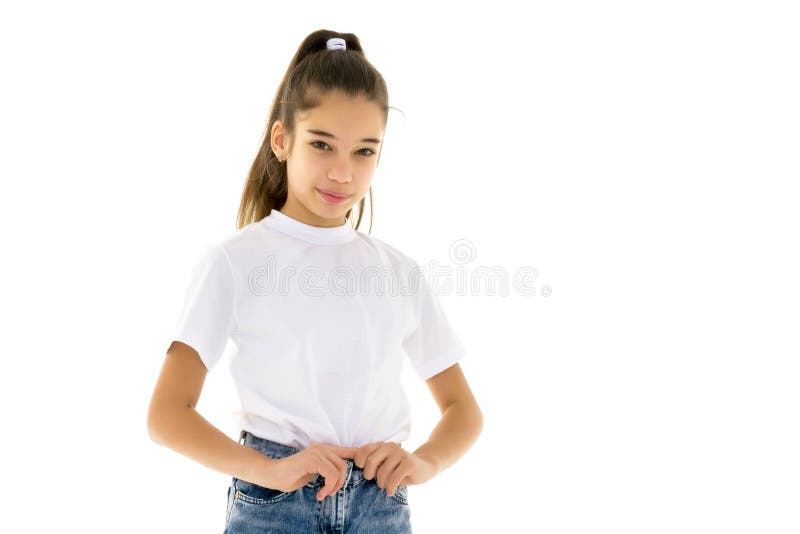 Charming Girl in a Pure White T-shirt for Advertising and Shorts Stock  Image - Image of beautiful, clothing: 186026597