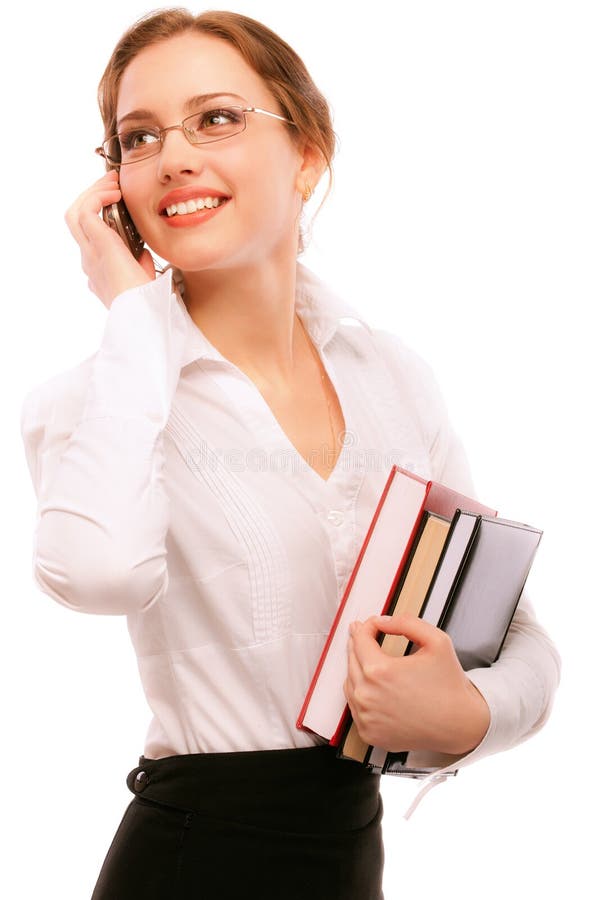 Charming girl-student speaks by phone