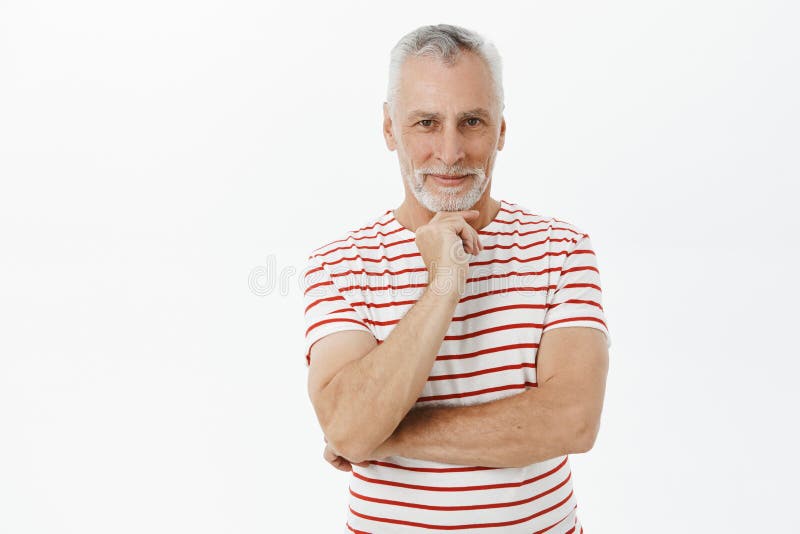 Charming Happy and Enthusiastic Old Man with White Hair and Beard in Cute  Striped T-shirt Smiling Joyfully Holding Hand Stock Image - Image of  gentleman, joyful: 136657181