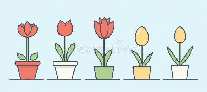 Charming Illustrations of Tulips and Colorful Eggs as Stylized Symbols of Spring Celebrations stock illustration