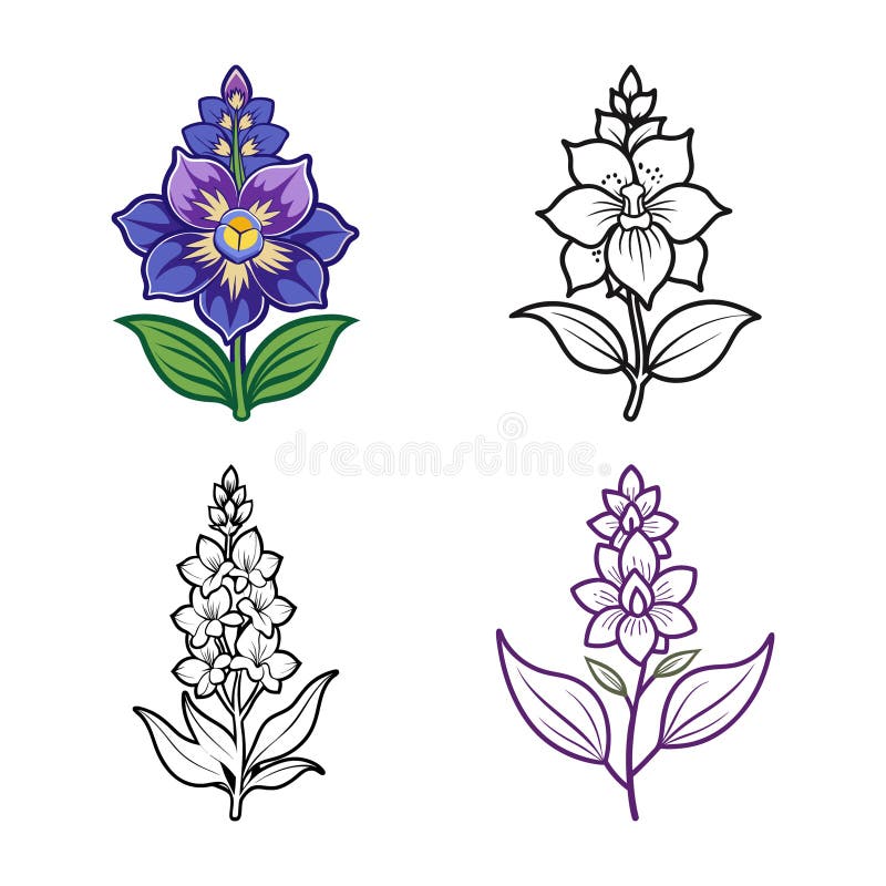 Charming Larkspur Flower Illustration med fet kontur vektor illustrationer