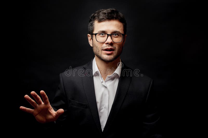 Charming man in fashion outfit is teaching to manipulating public opinion stock photos Charming man in fashion outfit is teaching to manipulating public opinion stock photos