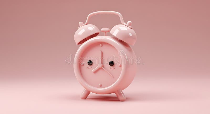 Charming Pink Alarm Clock: A Minimalist 3D Render royalty free illustration