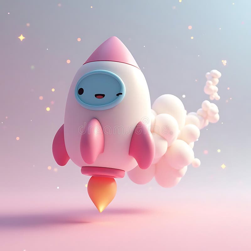 Charming Pink Rocket : A Whimsical 3D Render of Spaceflight vektor illustrationer