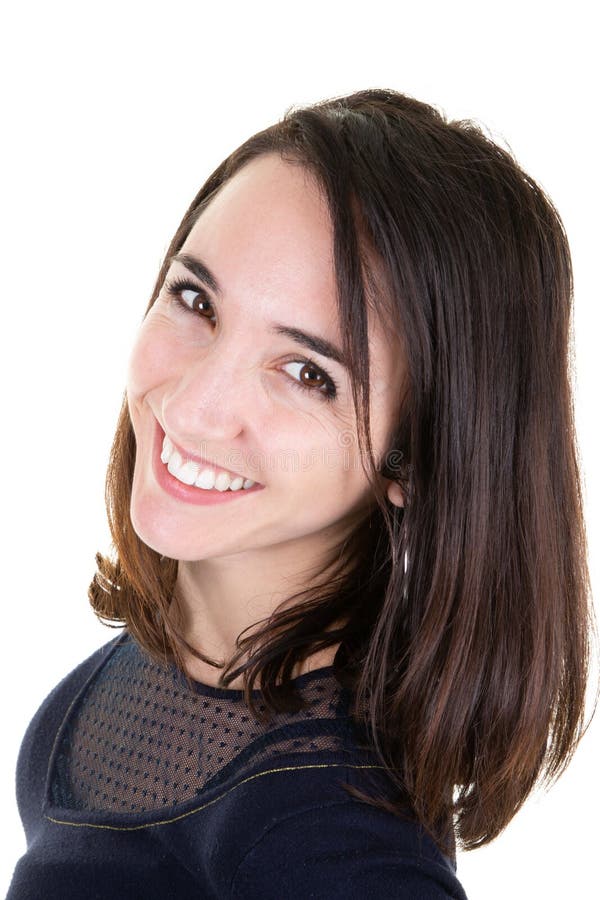 A charming smiling brunette woman with a nice friendly smile royalty free stock photography A charming smiling brunette woman with a nice friendly smile royalty free stock photography