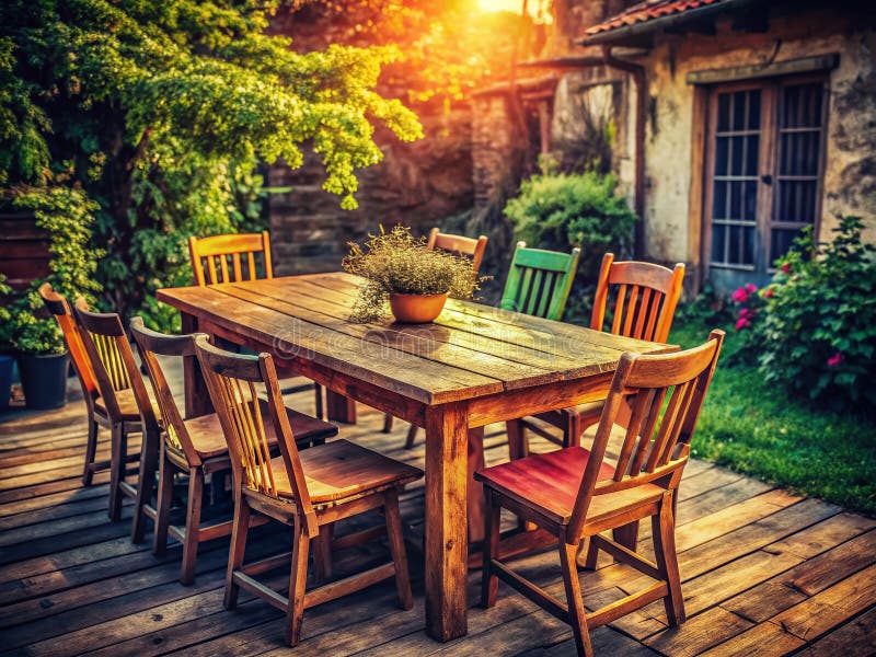 Charming Vintage Dreoden Outdoor Dining Set Rustic Patio Meble for a Cozy Outdoor Oasis royalty ilustracja